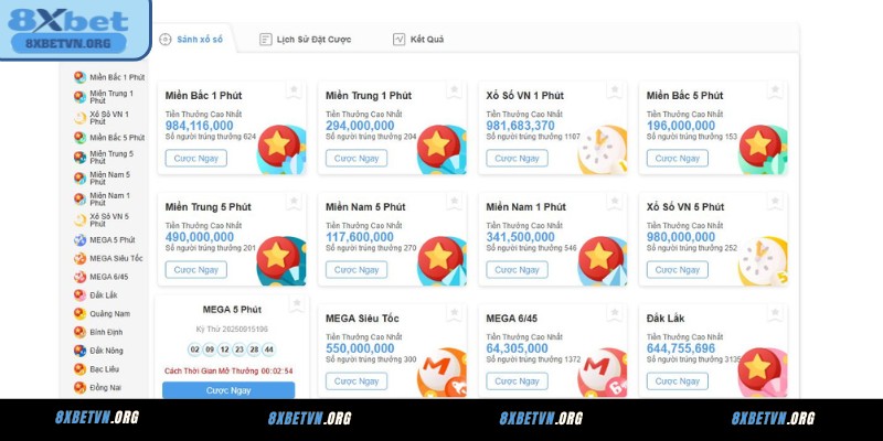 Các loại xổ số siêu tốc phổ biến tại nhà cái 8XBET
